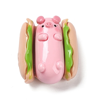 Opaque Resin Cute Pig Imitation Food Decoden Cabochons, Hot Dog, PeachPuff, 26x23x13.5mm
