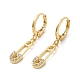 Rack Plating Brass Safety Pin Dangle Leverback Earrings with Cubic Zirconia(EJEW-D061-03G)-1