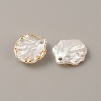 Opaque Frosted Resin Pendants, Leaf Charm, with Gold Stamping Edges, White, 17~17.5x15x4mm, Hole: 2mm(RESI-WH0026-47A-01)