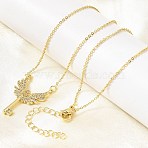 Brass Micro Pave Clear Cubic Zirconia Winged Key Pendant Necklaces, Cadmium Free & Lead Free, Rack Plating, Long-Lasting Plated, Golden, 17.19 inch(43.65cm)(CU-CBABA66-13G)
