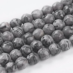Natural Map Stone/Picasso Stone/Picasso Jasper Strands, Faceted Round, Gray, 8mm, Hole: 1mm, about 44pcs/strand, 14.5 inch(G-G099-8mm-27)