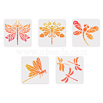 5Pcs 5 Styles PET Hollow Out Drawing Painting Stencils, for DIY Scrapbook, Photo Album, Dragonfly, 300x300mm, 1pc/style(DIY-WH0669-041)