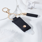 1Pc Portable Empty Travel Bottle Keychain, Hand Sanitizer Bottle Holder Keychain, PU Leather Tassel Keychain, Black, 143mm(KEYC-LP0001-05A)