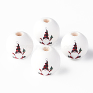 Painted Natural Wood Round Beads, Father Christmas, Red, 16x15mm, Hole: 4mm(WOOD-N006-177)