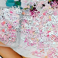 PVC Plastic Sequins, Nail Art Glitter, DIY Sparkly Paillette Tips Nail, Mixed Letter, White, 6x6~7x0.2mm, 400pcs/bag(MRMJ-WH0068-72E)