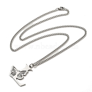 201 Stainless Steel Necklace, Letter L, 23.74 inch(60.3cm) p: 30.5x34x1.3mm(NJEW-Q336-01L-P)
