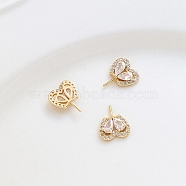 Brass Pave Clear Glass Heart Pins, for Baroque Pearl Making, Golden, 10x8mm(PW-WG28036-04)