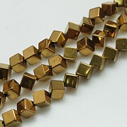 Non-magnetic Synthetic Hematite Beads Strands, Rhombus, Golden Plated, 4x4x4mm, Hole: 1mm, 15.7 inch(G-K006-4mm-01)