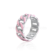 Stainless Steel Enamel Curb Chains Finger Rings, Pearl Pink, US Size 7(17.3mm)(WJ4756-9)