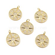 Brass Micro Pave Cubic Zirconia Pendants, with Jump Ring, Real 18K Gold Plated, Long-Lasting Plated, Lead Free & Cadmium Free & Nickel Free, Flat Round with Sun, Clear, 23x20x2mm, Jump Ring: 5x1mm, 3mm Inner Diameter(KK-E015-20G)