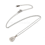 201 Stainless Steel Teardrop with Yoga Pendant Necklace with Cable Chains, Stainless Steel Color, 17.56 inch(44.6cm)(NJEW-Q317-35P)