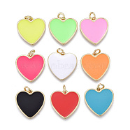 Brass Enamel Pendants, with Jump Rings, Long-Lasting Plated, Real 18K Gold Plated, Heart, Mixed Color, 17x17x2mm, Jump Rings: 5x1mm, Inner Diameter: 3mm(ZIRC-M108-40-G)