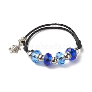 Faceted Glass European Beads Cord Bracelet, Turtle Charm Adjustable Bracelet for Teen Girl Women, Antique Silver, Blue, Inner Diameter: 2-1/8~3-1/2 inch(5.3~9cm)(BJEW-JB07035-01)