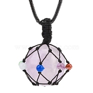 Natural Amethyst Pendants Necklaces, Round, 30.71 inch(78cm)(PW-WG21650-03)