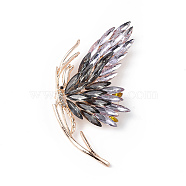Rhinestone Butterfly Brooch Pin, Light Gold Alloy Badge for Women, Violet, 73.5x64x15mm, Pin: 0.8mm(JEWB-P016-03LG-02)