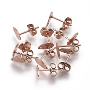 Ion Plating(IP) 304 Stainless Steel Stud Earring Findings, Textured, Teardrop, Rose Gold, 8x5x0.7mm, Hole: 1mm, Pin: 0.7(STAS-O119-12A-RG)