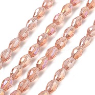 Transparent Electroplate Glass Beads Strands, Faceted, Oval, Dark Salmon, 8.5x5.5mm, Hole: 1.2mm, about 70pcs/strand, 20.87~23.23''(53~59cm)(X-EGLA-A037-T6x8mm-B06)