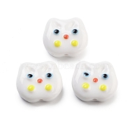 Opaque Acrylic With Enamel Beads, Cat, White, 15x17x6mm, Hole: 1.8mm(OACR-U001-07A)