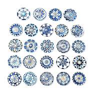 24Pcs Glass Cabochons, Round with Flower, Mixed Color, 25x25x7mm(X1-GGLA-S059-04C)