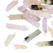20Pcs Natural Mixed Quartz Pendants, Twisted with Silver Tone Copper Wire, Rectangle Charm, 35.5~53x9~11x6~8.5mm, Hole: 3~4mm(FIND-HY0001-27)