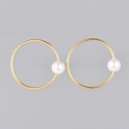 Stud Earring, with Plastic Imitation Pearl Beads and Brass Stud Earring Findings, Ring, Golden, 30x32x8mm, Pin: 0.6mm(EJEW-JE03674)
