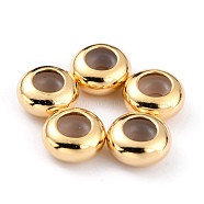 Brass Beads, with Rubber Inside, Slider Beads, Stopper Beads, Long-Lasting Plated, Rondelle, Real 24K Gold Plated, 8x4mm, Rubber Hole: 2mm(KK-O133-207D-G)