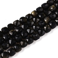 Natural Golden Sheen Obsidian Beads Strands, Faceted, Cube, 4~5x4~5x4~5mm, Hole: 0.8mm, about 92~105pcs/strand, 14.96~15.35 inch(38~39cm)(G-N342-110)