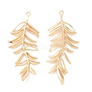 Brass Pendants, Leafy Branch Charms, Real 18K Gold Plated, 39x15x2mm, Hole: 1mm(KK-G468-59G)