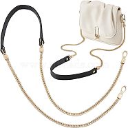 Iron Flat Snake Chain Bag Handles, with PU Leather Shoulder Parts, Zinc Alloy Snap Clasps, for Bag Replacement Accessories, Light Gold, 121x0.7~2.1x0.25~0.7cm(FIND-WH0111-109)