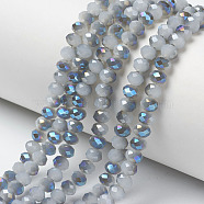 Electroplate Glass Beads Strands, Imitation Jade Beads, Half Plated, Blue Plated, Faceted, Rondelle, Light Blue, 4x3mm, Hole: 0.4mm, about 123~127pcs/strand, 16.5~16.9 inch(42~43cm)(EGLA-A034-J4mm-I01)
