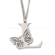 201 Stainless Steel Necklaces, Letter L, 23.74 inch(60.3cm) p: 30.5x34x1.3mm(NJEW-Q336-01L-P)