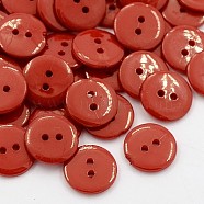 Acrylic Sewing Buttons, Plastic Buttons for Costume Design, 2-Hole, Dyed, Flat Round, Dark Red, 12x2mm, Hole: 1mm(BUTT-E084-E-04)
