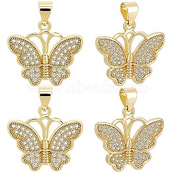 8Pcs Brass Micro Pave Cubic Zirconia Pendants, Butterfly Charm, Golden, 17x19x3mm, Hole: 5x3.5mm(ZIRC-BBC0001-52)