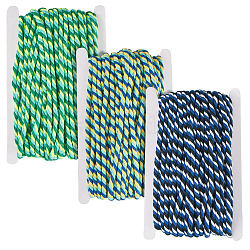 60M 3 Colors 3-Ply Twisted Macrame Polyester Cord, for Handmade Craft, Knitting, Wall Hanging Art, Gift Wrapping, 3Pcs Cardboard Display Card, Mixed Color, 6mm, about 21.87 yards(20m)/color(OCOR-TA0003-48C)