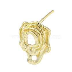 Brass Stud Earring Findings, Irregular Hollowing, Real 14K Gold Plated, 15.5x11mm, Hole: 1.6mm, Pin: 13.5mm(KK-R154-05G)