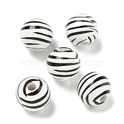 Printed Wood European Beads, Round with Stripe Pattern, Black, 15.5~16mm, Hole: 4~4.5mm(WOOD-G022-14A)