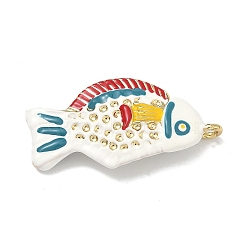 Brass Enamel Pendants, Fish Charms, Long-Lasting Plated, Cadmium Free & Lead Free, Rack Plating, Real 18K Gold Plated, Colorful, 46x23x5.5~6mm, Hole: 3mm(X-KK-Z153-06G-02)
