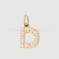 Stainless Steel Cubic Zirconia Pendants with Jump Rings, Real 14K Gold Plated, Long-Lasting Plated, Letter D, 8mm(X-FIND-PW0024-08D)