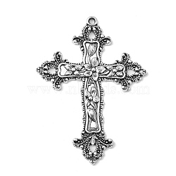Tibetan Style Alloy Big Gothic Pendants, Cadmium Free & Lead Free, Cross, Antique Silver, 74x53x3.5mm, Hole: 2.5mm(TIBEP-A20541-AS-LF)
