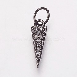 Brass Micro Pave Cubic Zirconia Charms, Triangle, Clear, Gunmetal, 13.5x4x2mm, Hole: 3.5mm(KK-P134-16B)