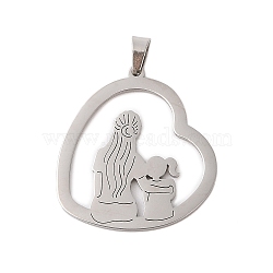 Non-Tarnish 304 Stainless Steel Pendants, Heart with Mother and Daughter Charm, Stainless Steel Color, 29.5x27.5x1.5mm, Hole: 2.5x5mm(STAS-S139-02P)