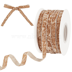 25 Yards Single Face Crushed Velvet Ribbon, for Gift Decoration, Bowknot Making, Tan, 3/8 inch(10mm)(OCOR-WH0085-32A)
