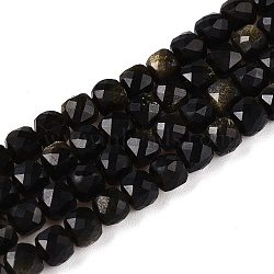 Natural Golden Sheen Obsidian Beads Strands, Faceted, Cube, 4~5x4~5x4~5mm, Hole: 0.8mm, about 92~105pcs/strand, 14.96~15.35 inch(38~39cm)(G-N342-110)