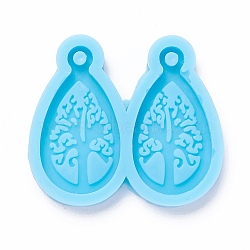 DIY Pendant Silicone Molds, for Earring Making, Resin Casting Molds, For UV Resin, Epoxy Resin Jewelry Making, Teardrop with Tree, Sky Blue, 40x44x5.5mm, Hole: 3mm, Inner Diameter: 34x19mm(DIY-M028-07)