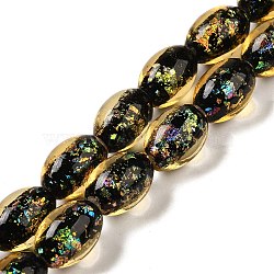 Handmade Dichroic Foil Glass Beads Strands, Oval, Goldenrod, 10x14mm, Hole: 1.6mm, about 28pcs/strand, 15.35''(39cm)(DICH-U001-12C)