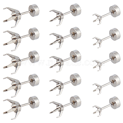 30Pcs 304 Stainless Steel Stud Earring Findings, with 30Pcs Ear Nuts, Stainless Steel Color, Tray: 4~8mm, 10.5~13x4.5~9mm, Pin: 0.8x8mm(STAS-SC0010-62)