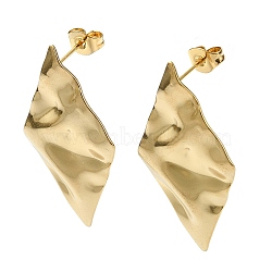 Ion Plating(IP) 201 Stainless Steel Stud Earrings, with 304 Stainless Steel Pins, Textured Rhombus, Real 18K Gold Plated, 32.5x18mm(EJEW-K270-14G)
