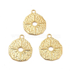 Ion Plating(IP) 304 Stainless Steel Pendants, Textured, Flat Round with Star, Real 18K Gold Plated, 23x19x2mm, Hole: 2.5mm(STAS-I197-006G)
