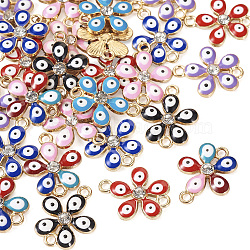 28Pcs 7 Colors Alloy Enamel Connector Charms, Flower Links with Evil Eye, Light Gold, Mixed Color, 19.5x15.5x3.2mm, Hole: 1.8mm, 4pcs/color(ENAM-TA0001-87)