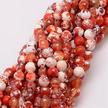Natural Fire Crackle Agate Bead Strands, Dyed, Faceted, Round, Chocolate, 8mm, Hole: 1mm, about 47pcs/strand, 14 inch